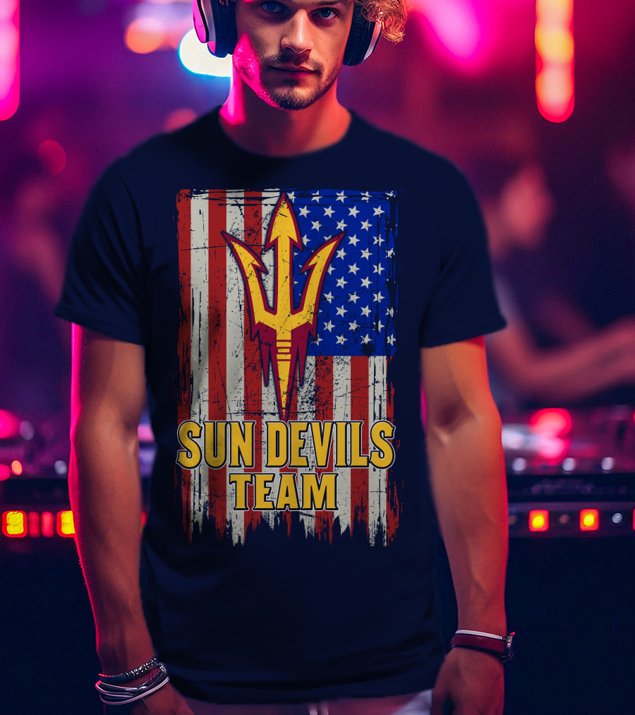 Sun Devils Team Arizona State American Flag Trident T-Shirt