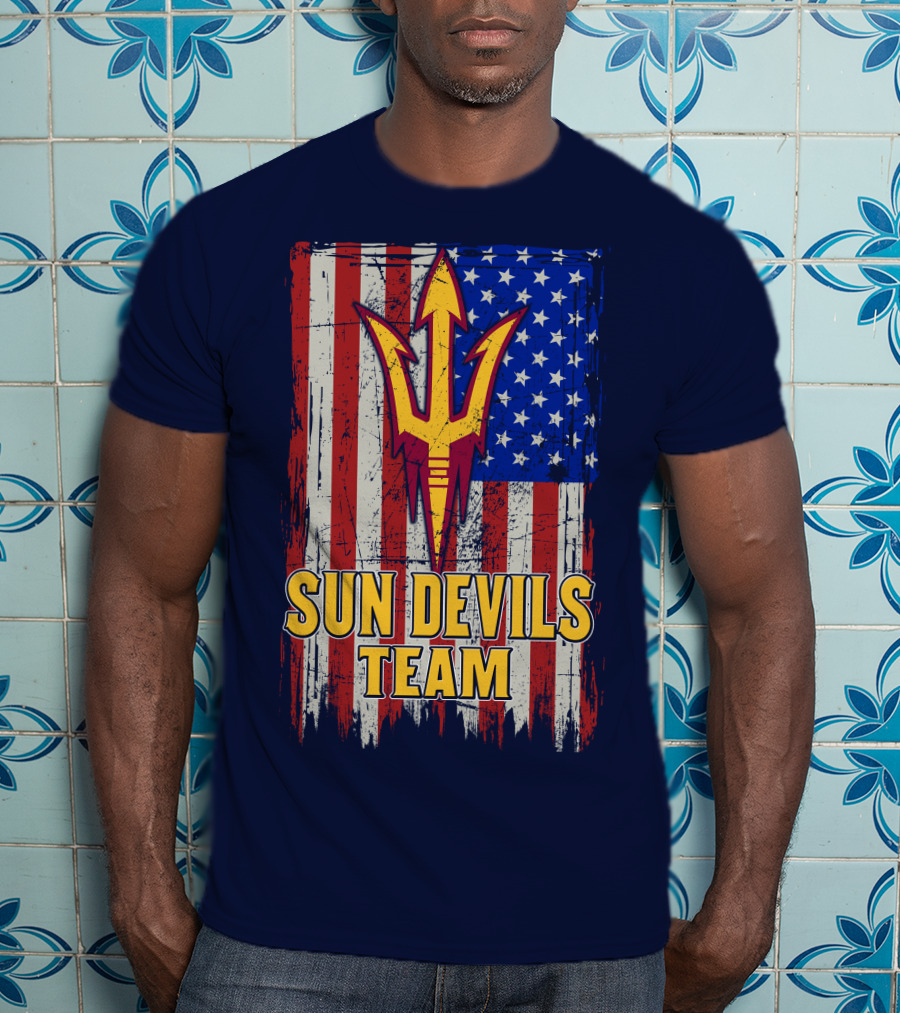 Sun Devils Team Arizona State American Flag Trident T-Shirt