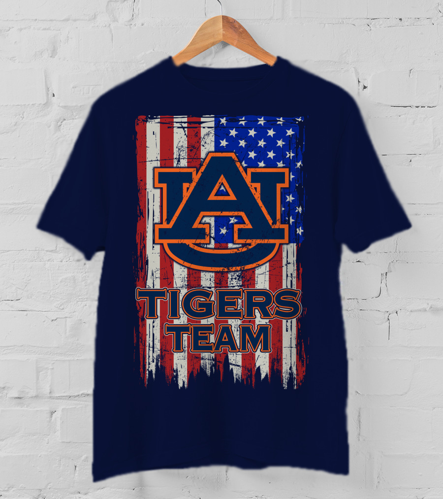 Auburn Tigers Team American Flag T-Shirt