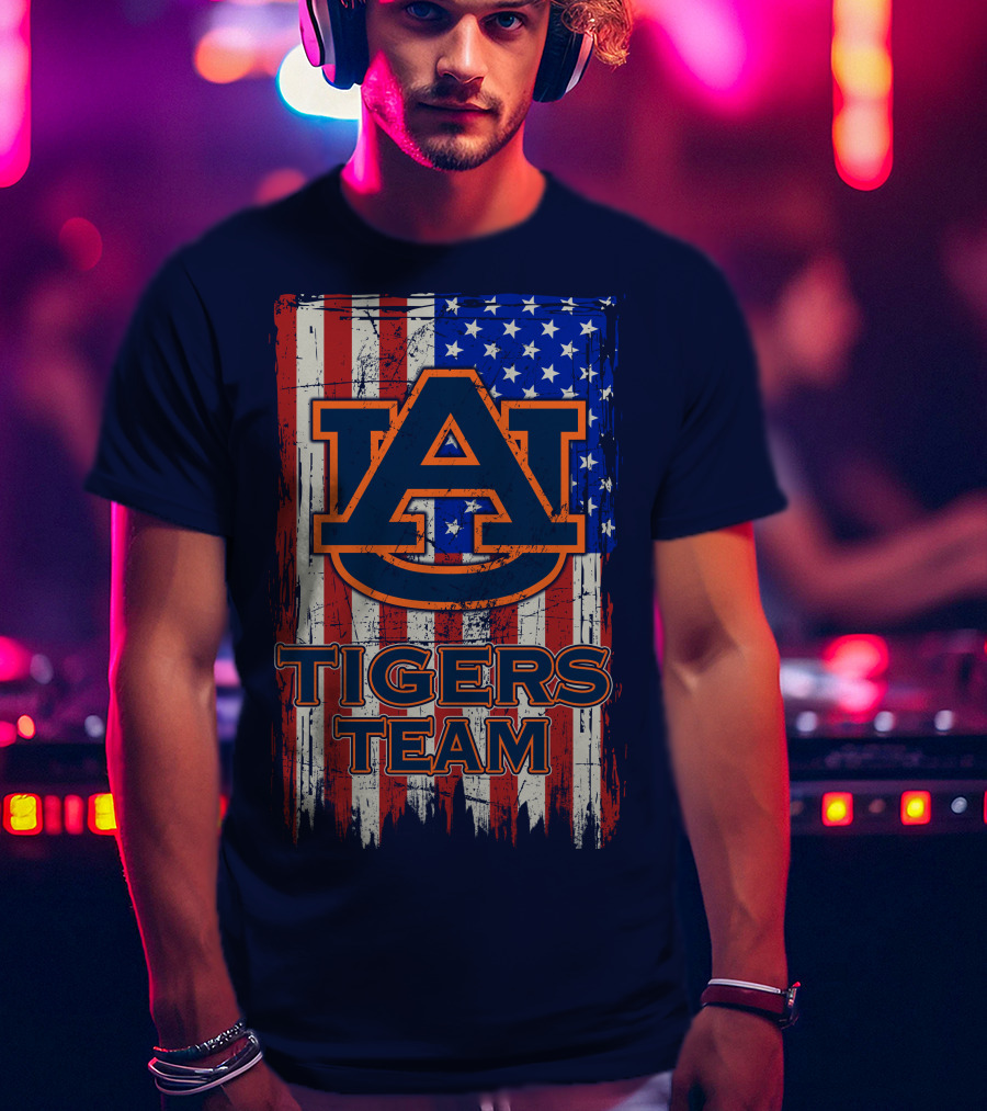 Auburn Tigers Team American Flag T-Shirt