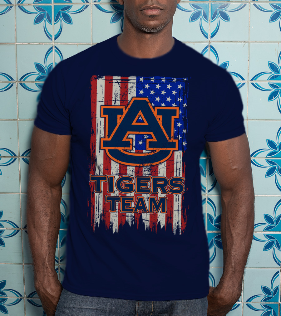 Auburn Tigers Team American Flag T-Shirt