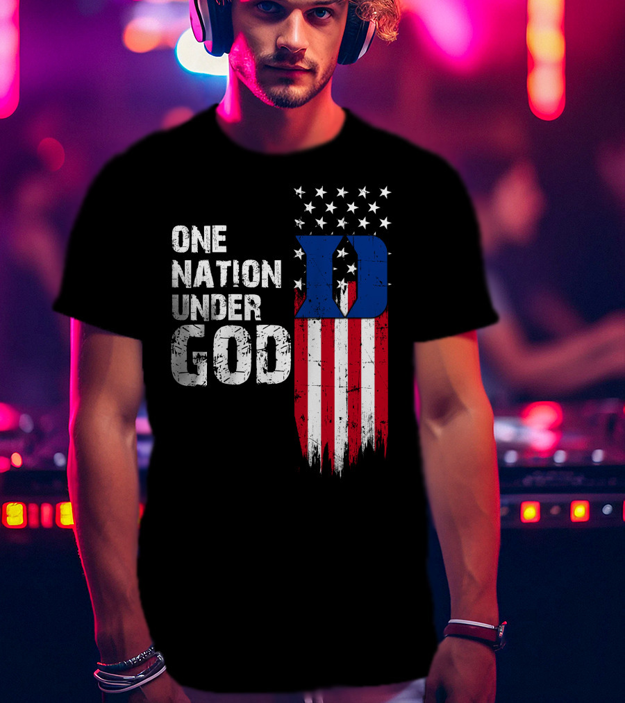 One Nation Under God Duke Blue Devils Usa Flag Stars And Stripes T-Shirt