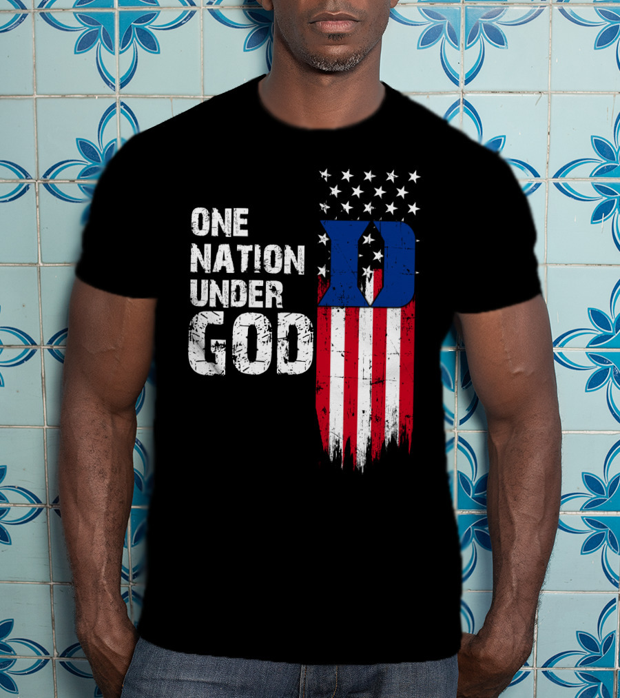 One Nation Under God Duke Blue Devils Usa Flag Stars And Stripes T-Shirt