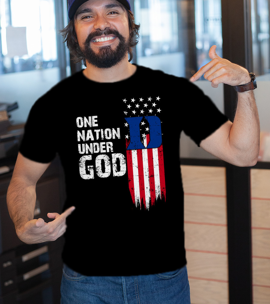 One Nation Under God Duke Blue Devils Usa Flag Stars And Stripes T-Shirt