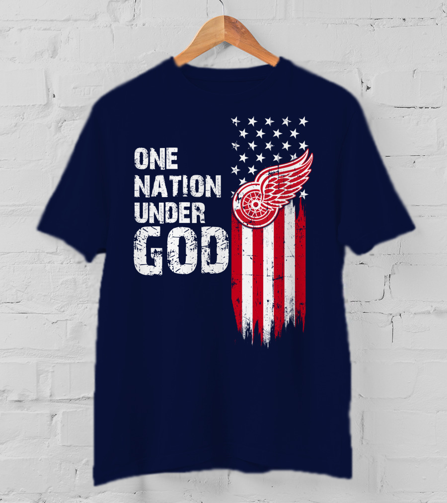One Nation Under God Detroit Redwings American Flag Stars And Stripes T-Shirt