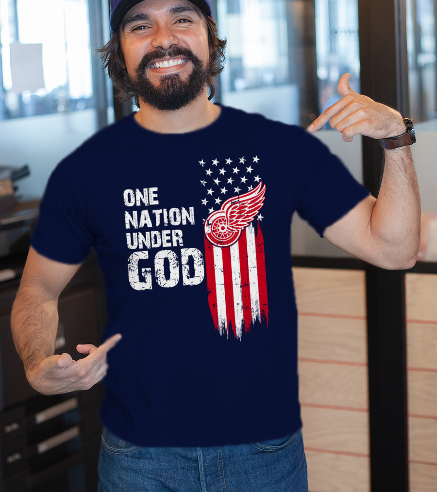 One Nation Under God Detroit Redwings American Flag Stars And Stripes T-Shirt