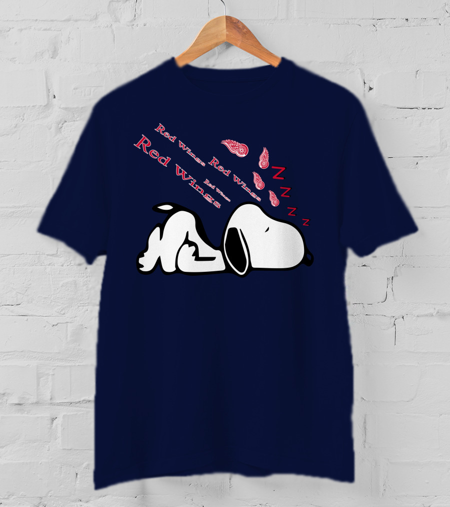 Red Wings Detroit Peanuts Snoopy Sleeping Hockey Team T-Shirt