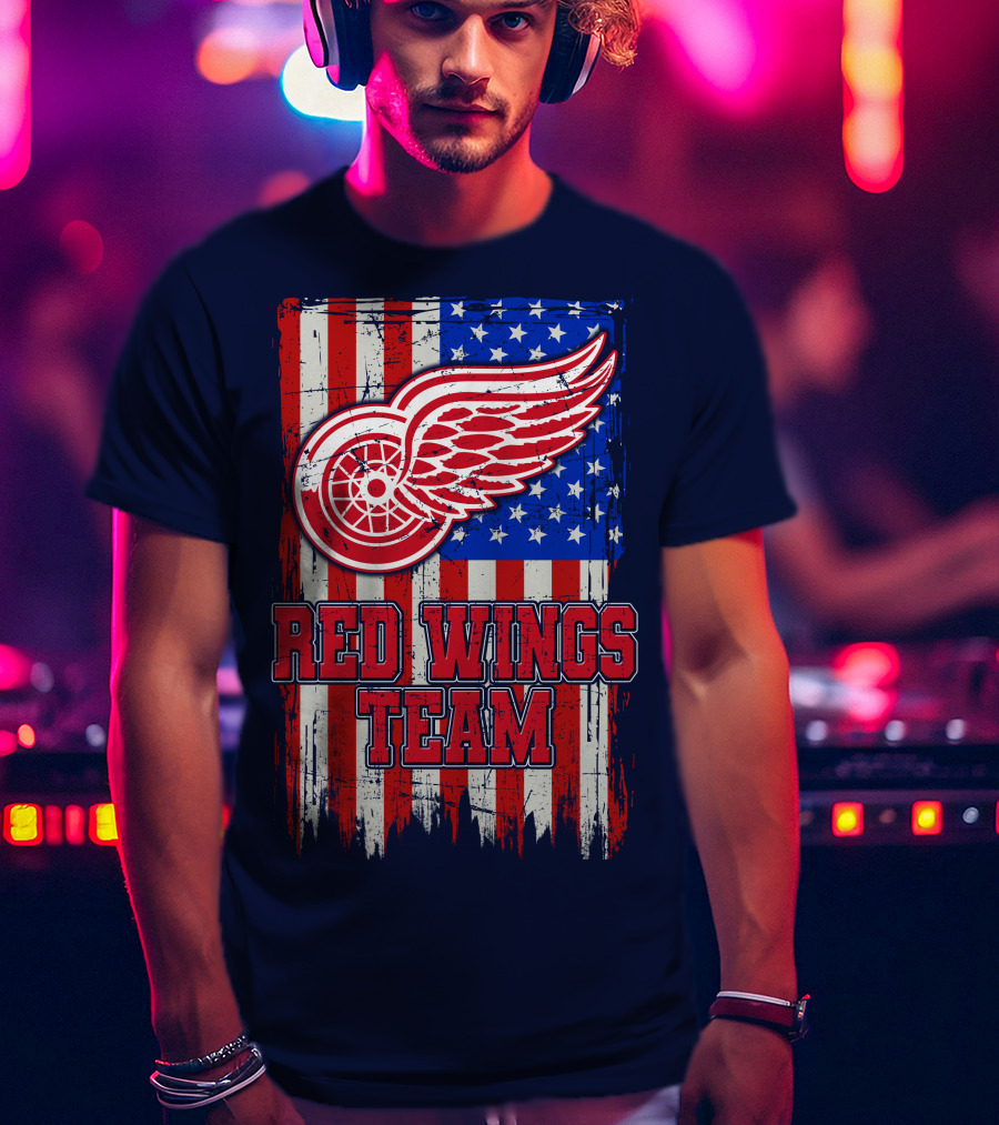 Detroit Red Wings Team American Flag T-Shirt