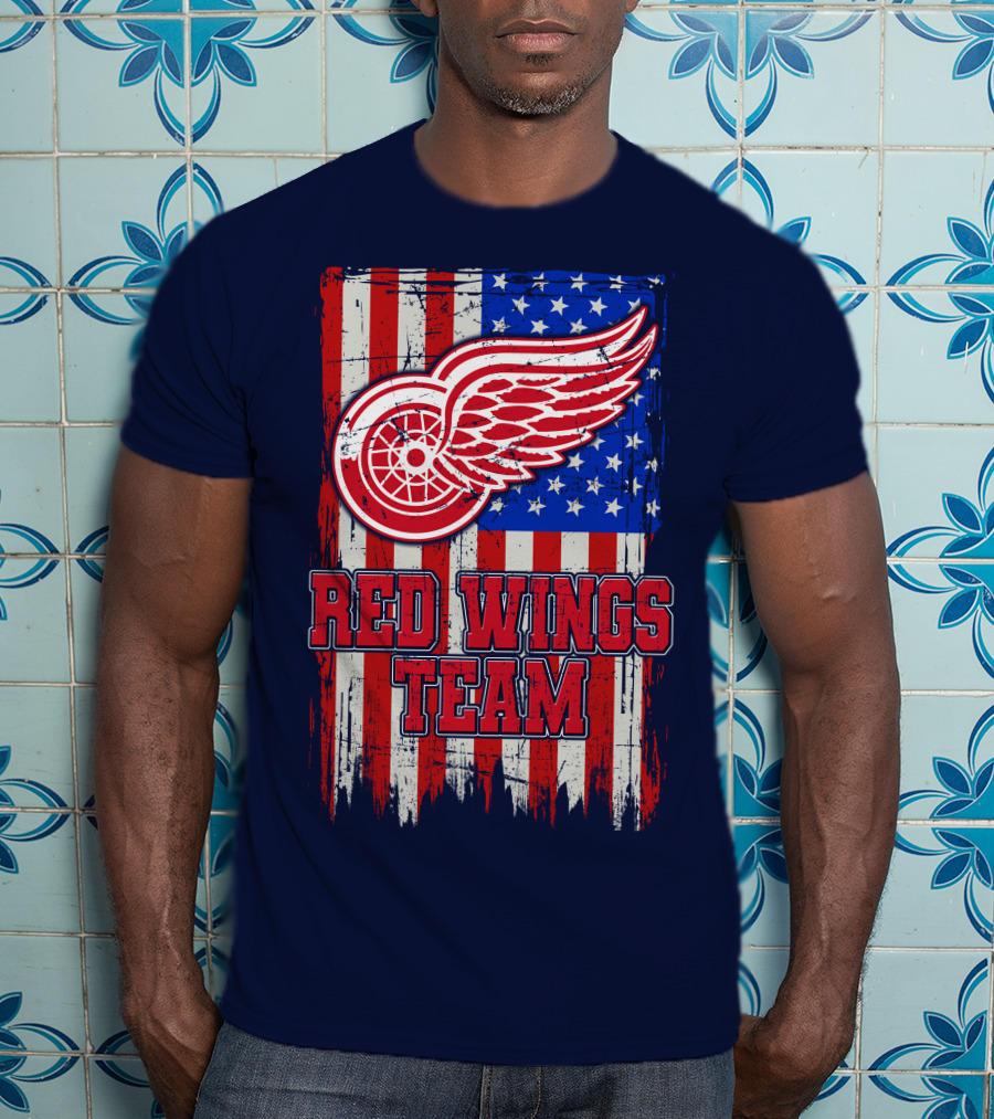 Detroit Red Wings Team American Flag T-Shirt
