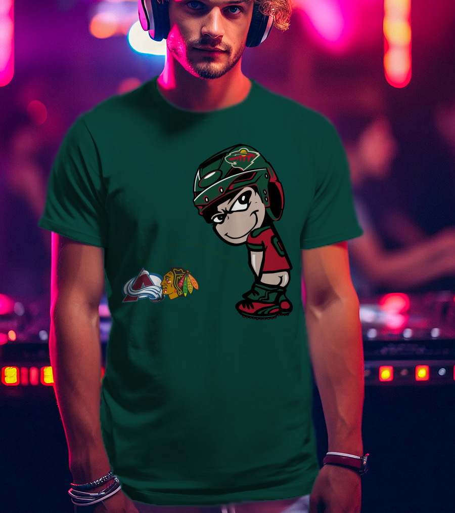 Minnesota Wild Character Mocking Colorado Avalanche And Chicago Blackhawks T-Shirt