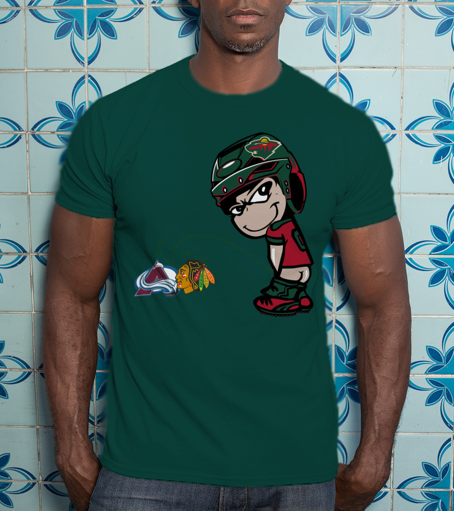 Minnesota Wild Character Mocking Colorado Avalanche And Chicago Blackhawks T-Shirt