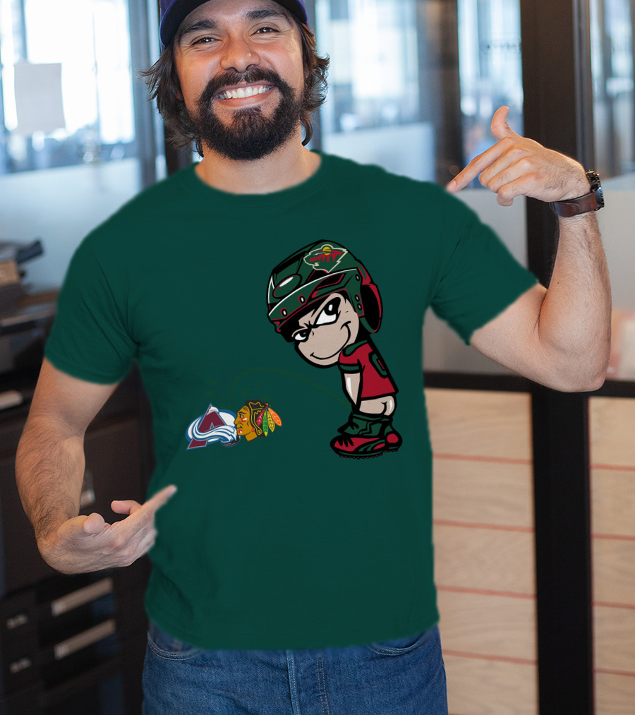 Minnesota Wild Character Mocking Colorado Avalanche And Chicago Blackhawks T-Shirt