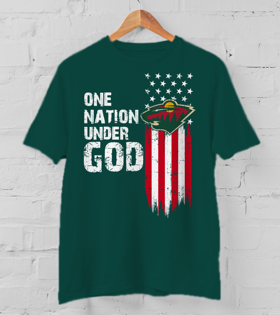 One Nation Under God Minnesota Wild Logo American Flag Stars And Stripes T-Shirt