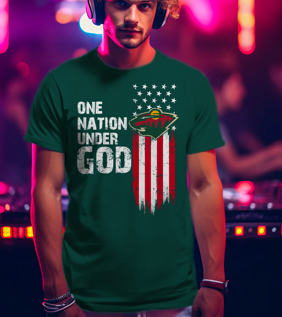 One Nation Under God Minnesota Wild Logo American Flag Stars And Stripes T-Shirt