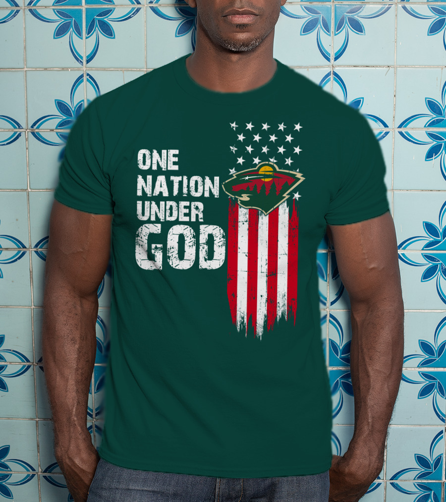 One Nation Under God Minnesota Wild Logo American Flag Stars And Stripes T-Shirt