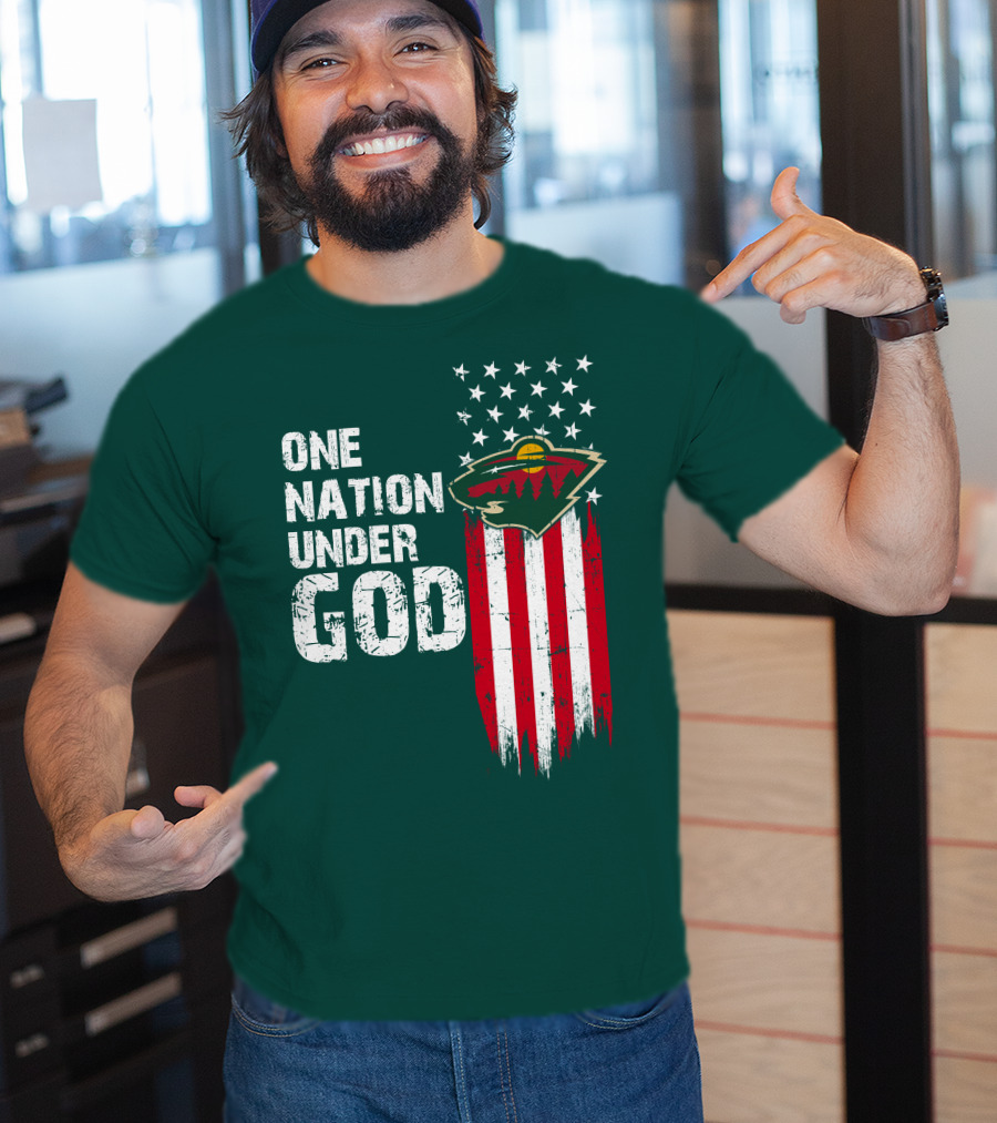 One Nation Under God Minnesota Wild Logo American Flag Stars And Stripes T-Shirt