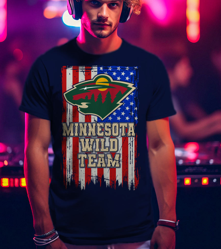Minnesota Wild Team American Flag T-Shirt