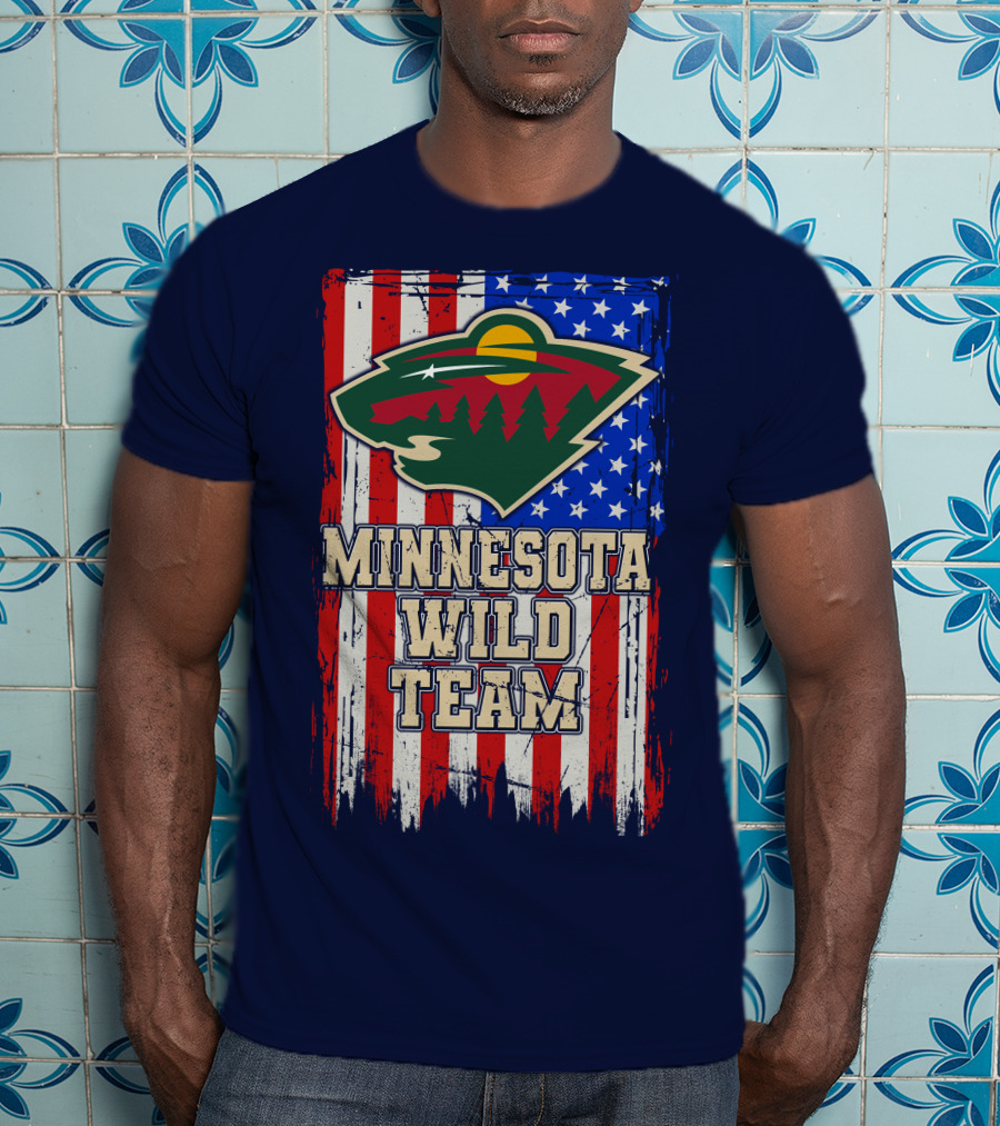 Minnesota Wild Team American Flag T-Shirt