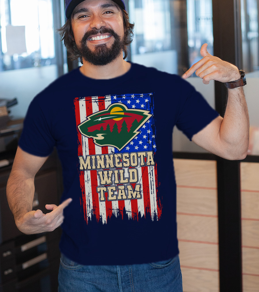 Minnesota Wild Team American Flag T-Shirt