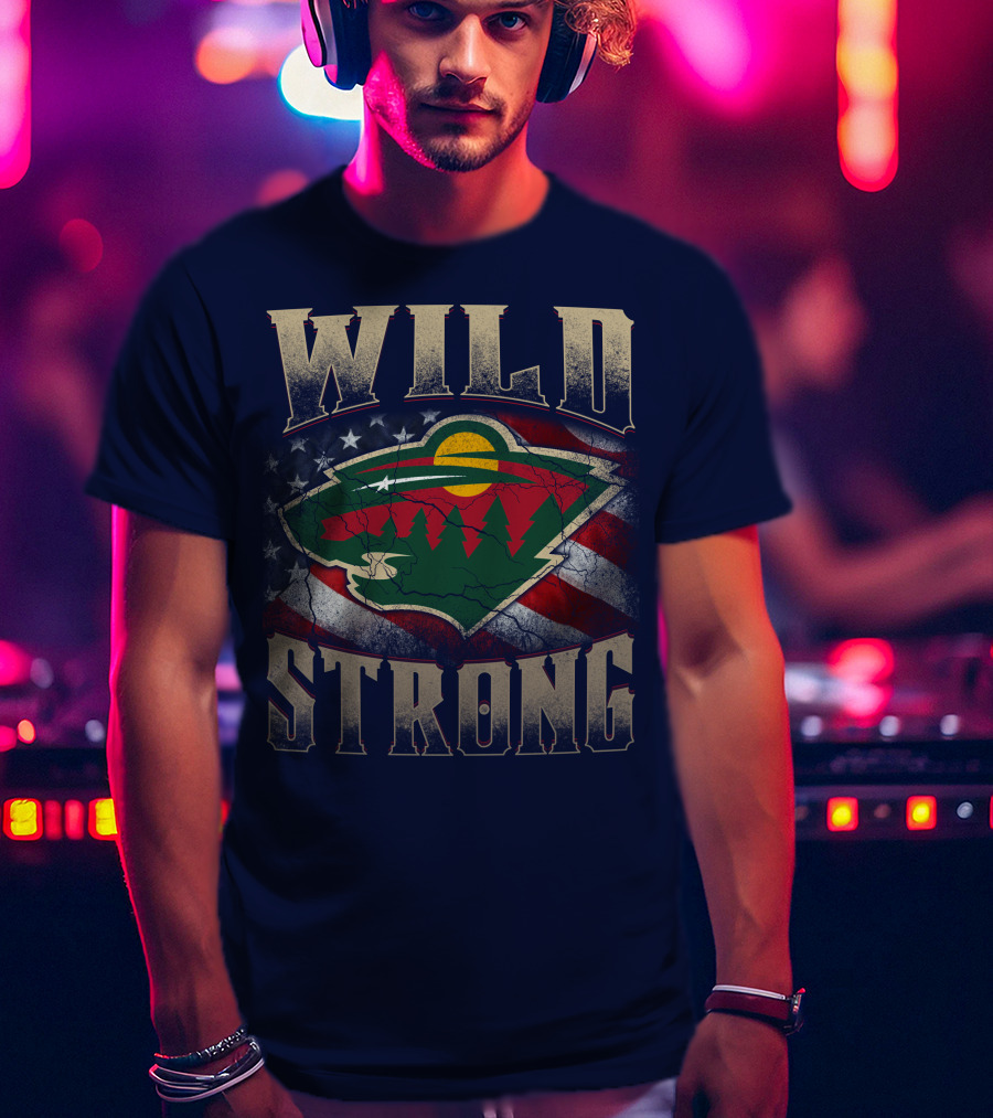 Wild Strong Minnesota Wild Logo American Flag T-Shirt
