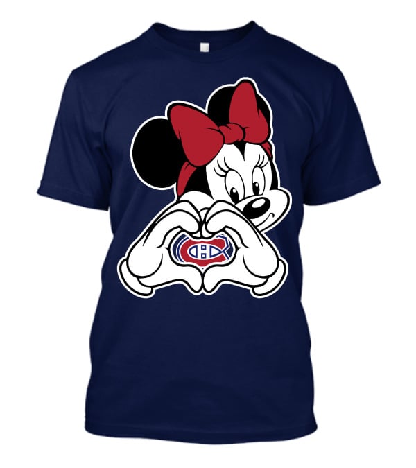 Minnie Mouse Heart Hands Montreal Canadiens Logo Red Bow T-Shirt