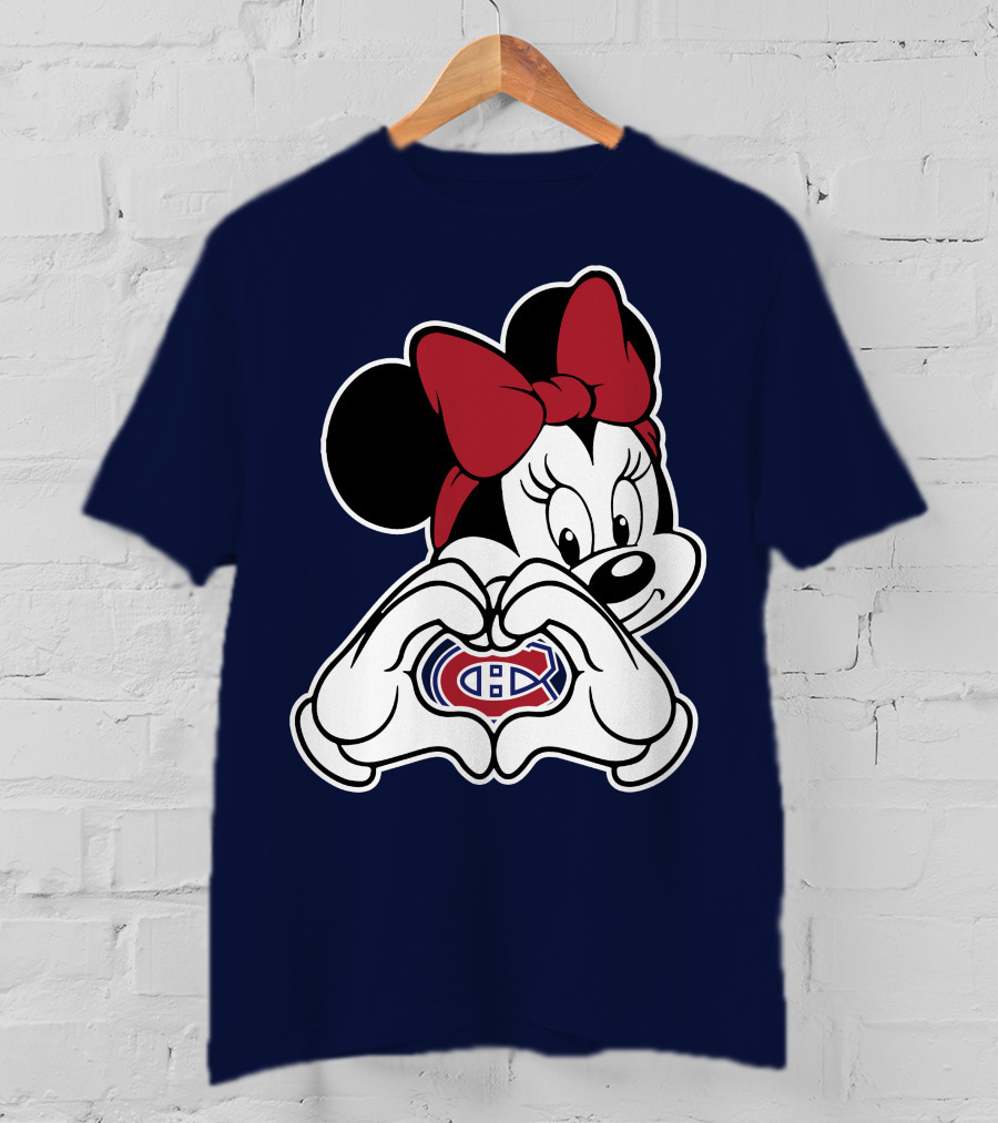 Minnie Mouse Heart Hands Montreal Canadiens Logo Red Bow T-Shirt