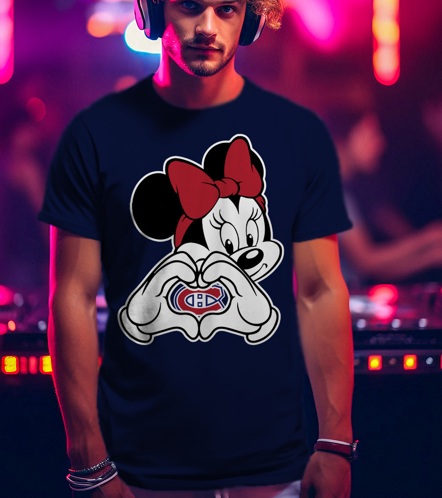 Minnie Mouse Heart Hands Montreal Canadiens Logo Red Bow T-Shirt