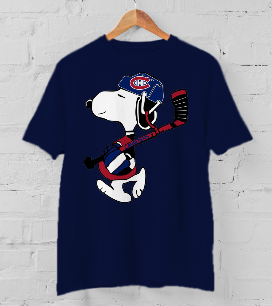 Canadiens Snoopy With Hockey Helmet And Stick T-Shirt