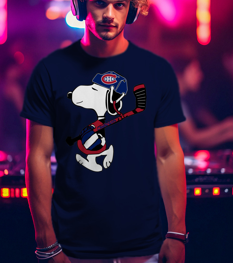 Canadiens Snoopy With Hockey Helmet And Stick T-Shirt
