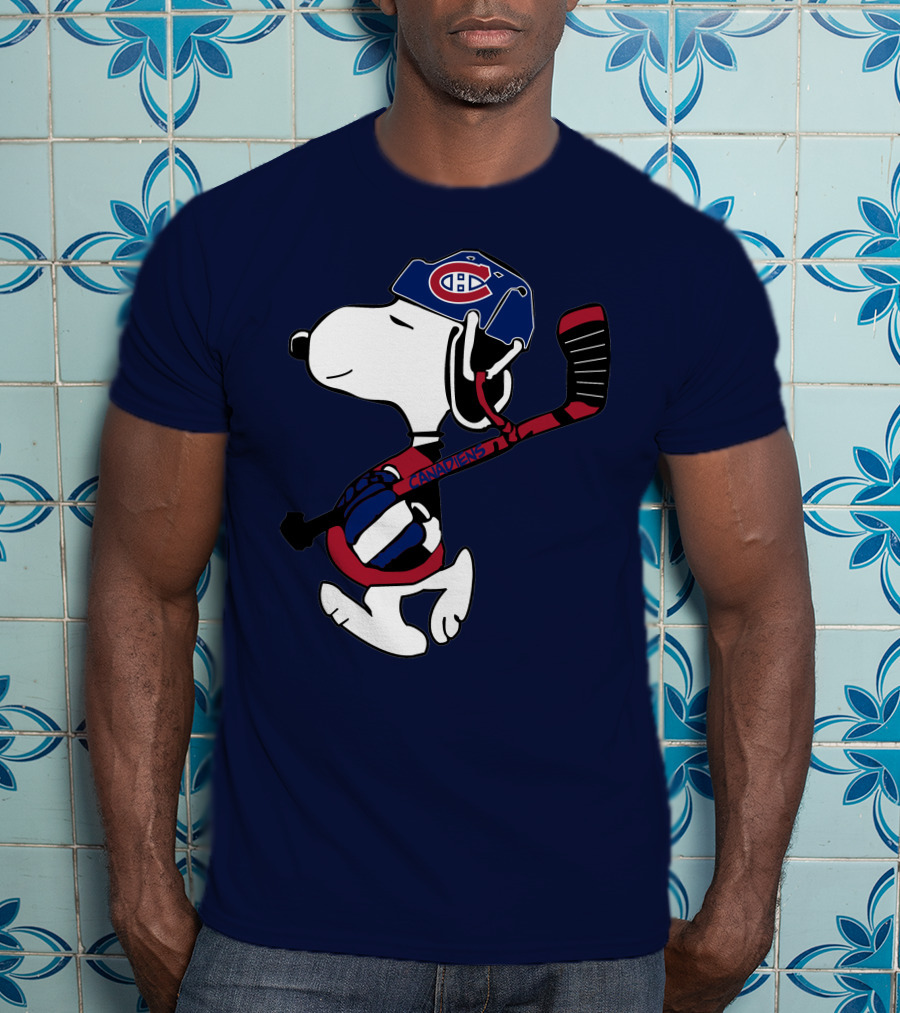 Canadiens Snoopy With Hockey Helmet And Stick T-Shirt
