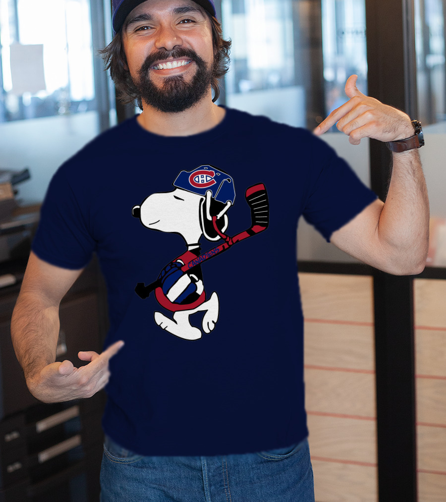 Canadiens Snoopy With Hockey Helmet And Stick T-Shirt