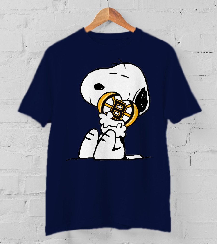 Snoopy With Boston Bruins Logo Embrace T-Shirt
