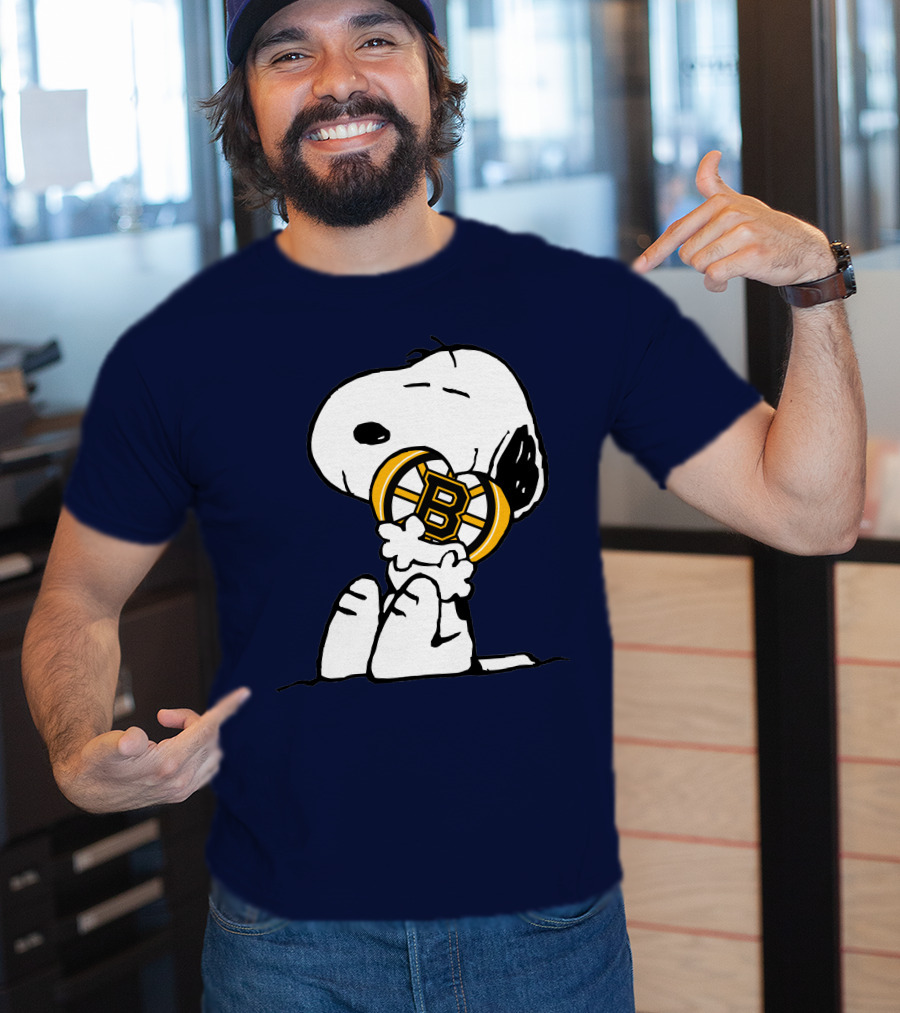 Snoopy With Boston Bruins Logo Embrace T-Shirt