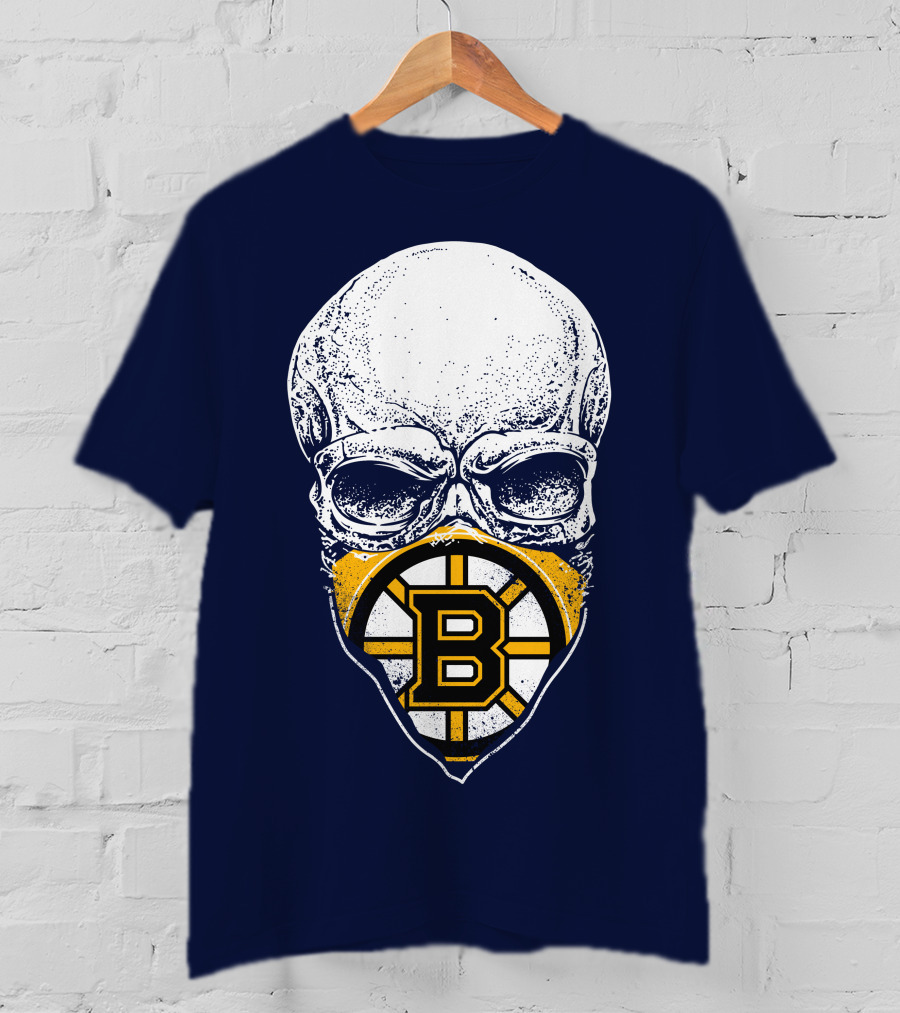 Boston Bruins Hockey Skull Logo Mashup T-Shirt