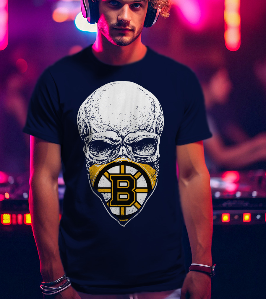 Boston Bruins Hockey Skull Logo Mashup T-Shirt