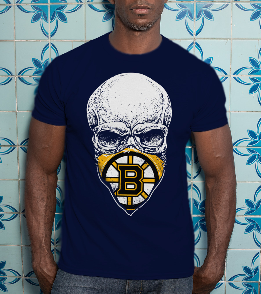 Boston Bruins Hockey Skull Logo Mashup T-Shirt