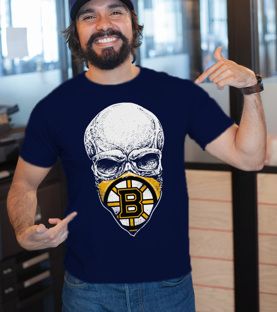 Boston Bruins Hockey Skull Logo Mashup T-Shirt