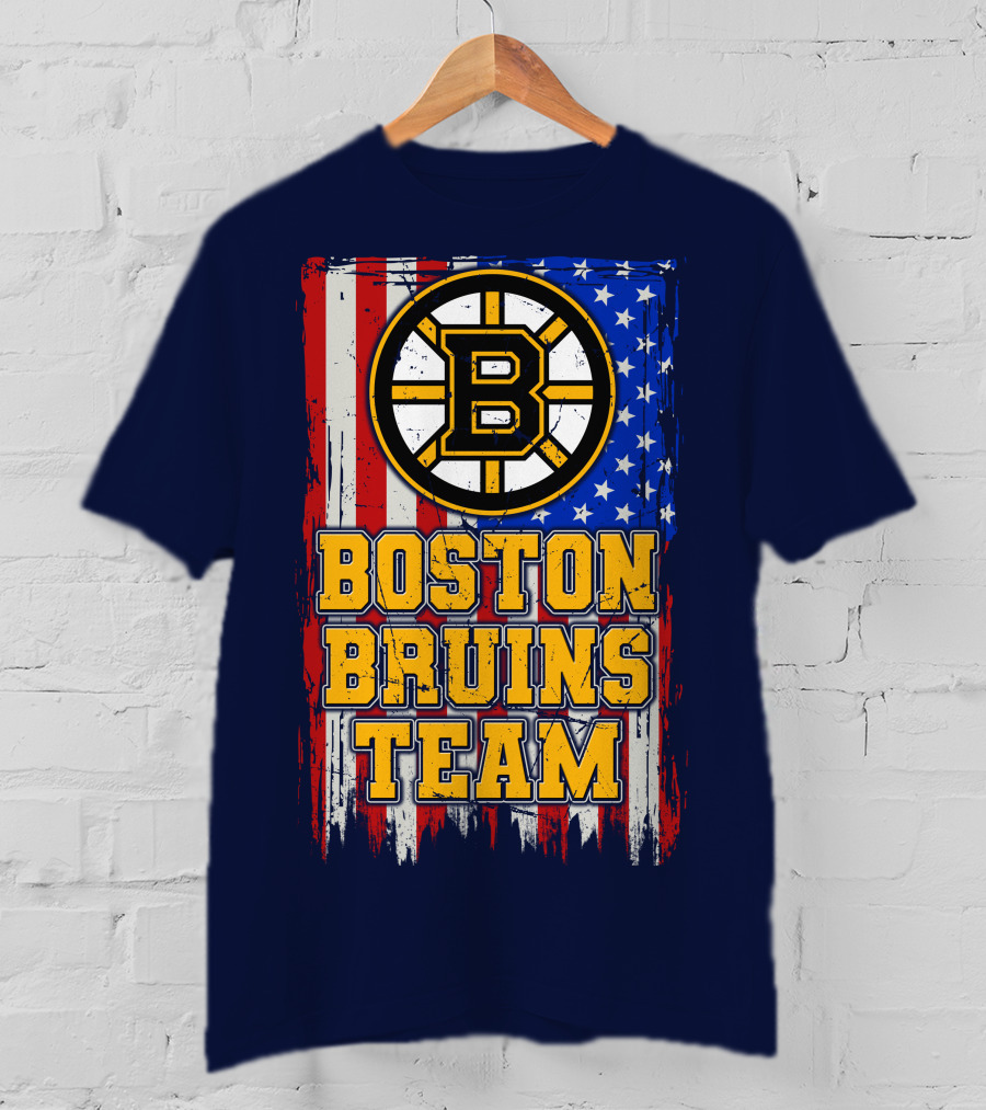 Boston Bruins Team American Flag T-Shirt