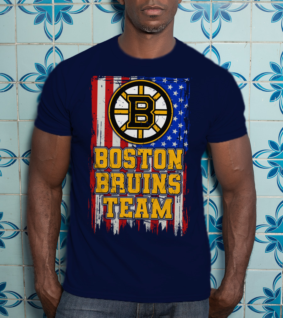 Boston Bruins Team American Flag T-Shirt