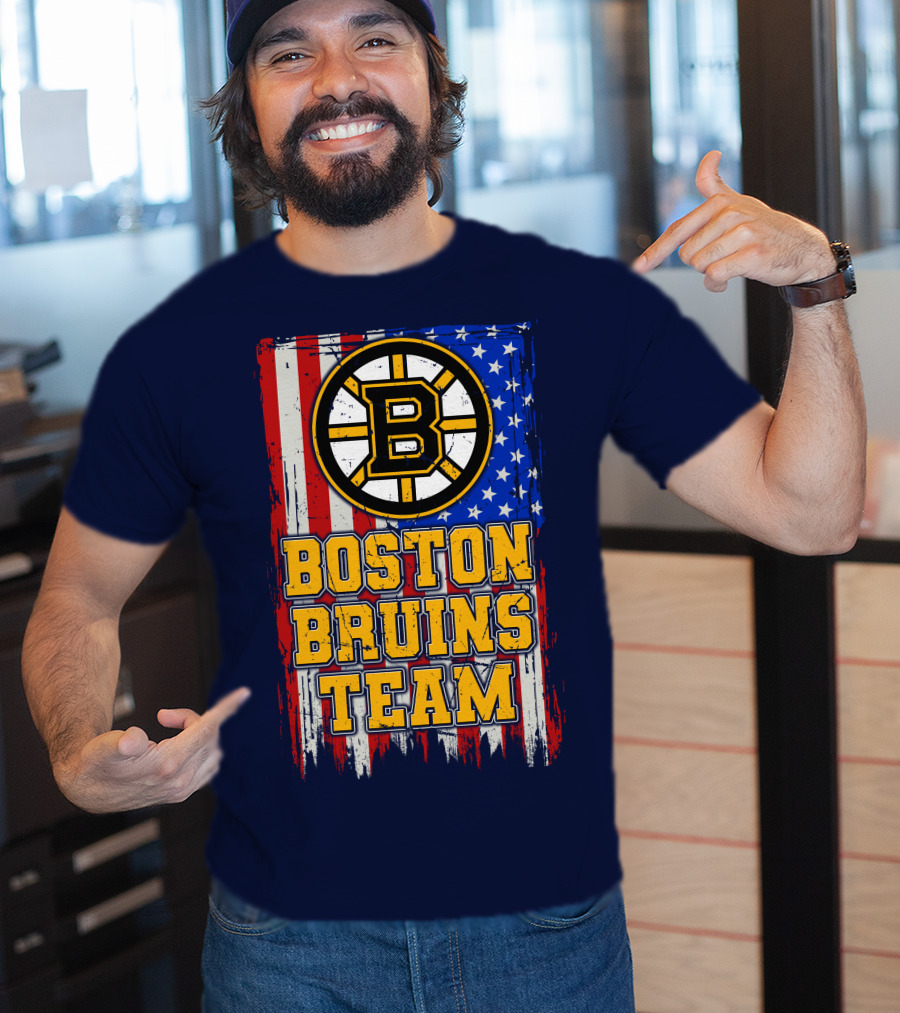 Boston Bruins Team American Flag T-Shirt