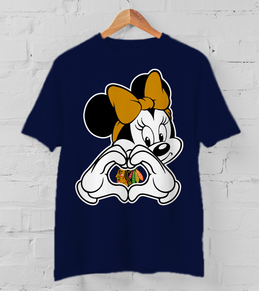 Minnie Mouse Heart Hands Chicago Blackhawks T-Shirt