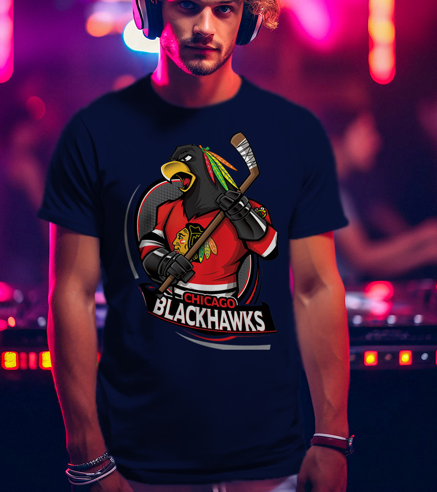 Chicago Blackhawks Hockey Logo Bird Mascot T-Shirt