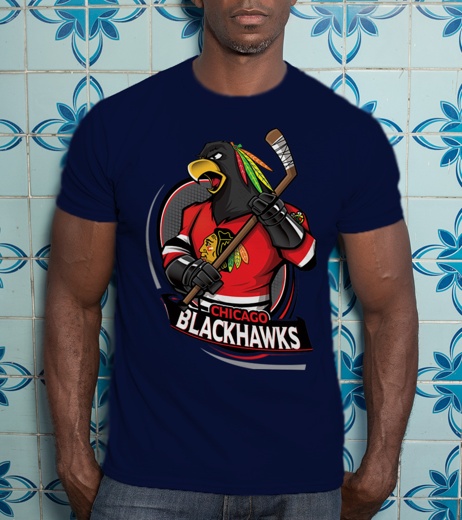 Chicago Blackhawks Hockey Logo Bird Mascot T-Shirt