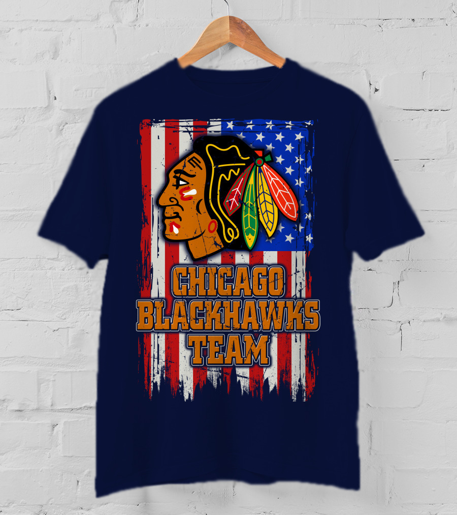 Chicago Blackhawks Team American Flag T-Shirt