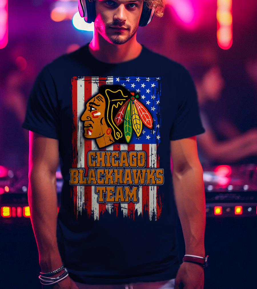 Chicago Blackhawks Team American Flag T-Shirt