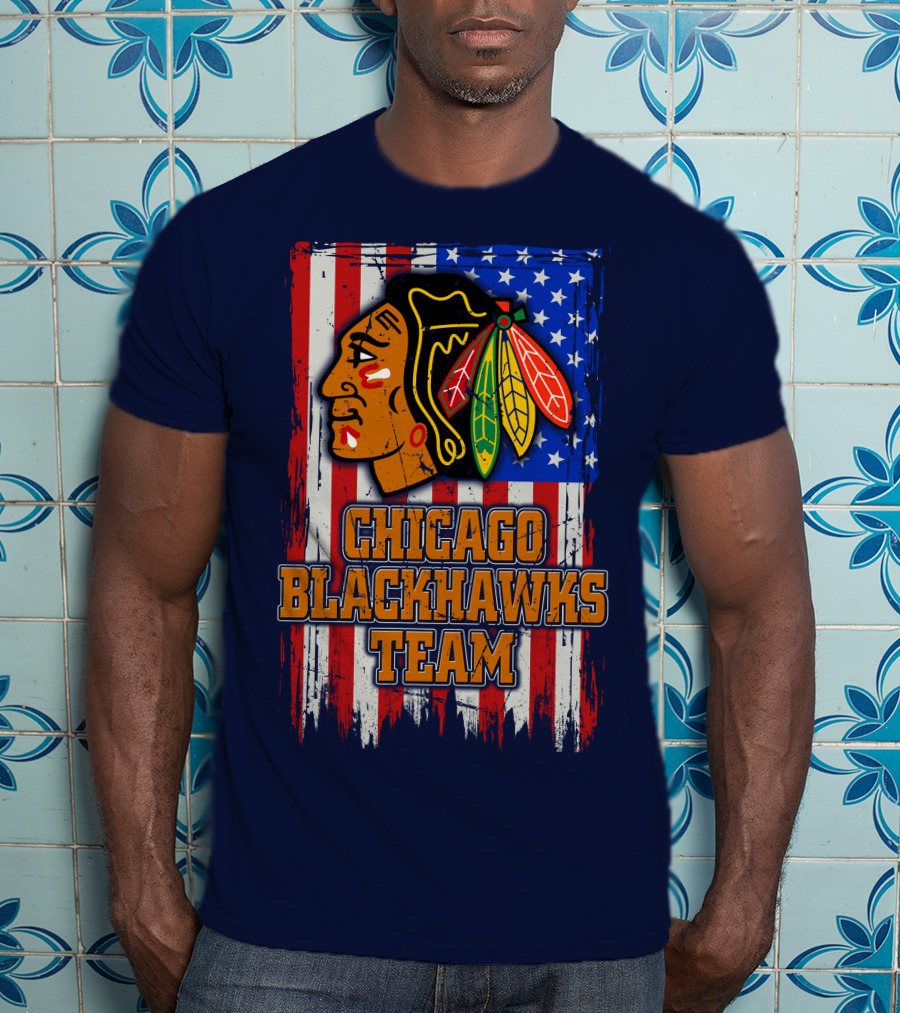 Chicago Blackhawks Team American Flag T-Shirt