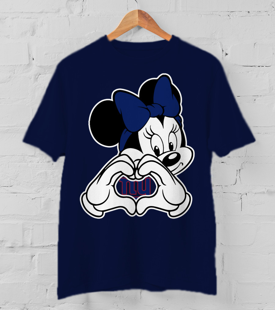 Minnie Mouse Heart Hands New York Giants Nfl Collaboration T-Shirt