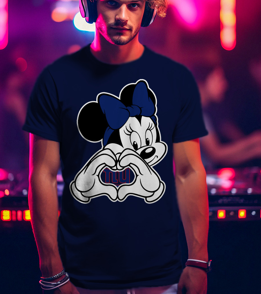 Minnie Mouse Heart Hands New York Giants Nfl Collaboration T-Shirt