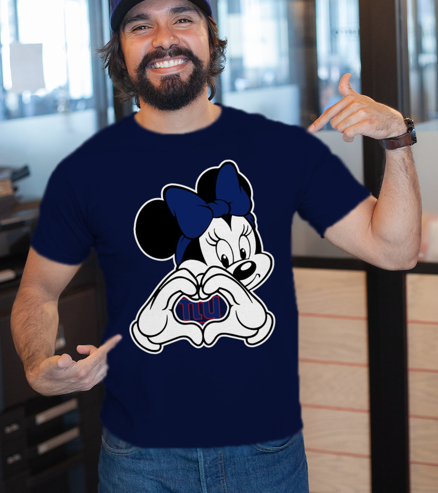Minnie Mouse Heart Hands New York Giants Nfl Collaboration T-Shirt