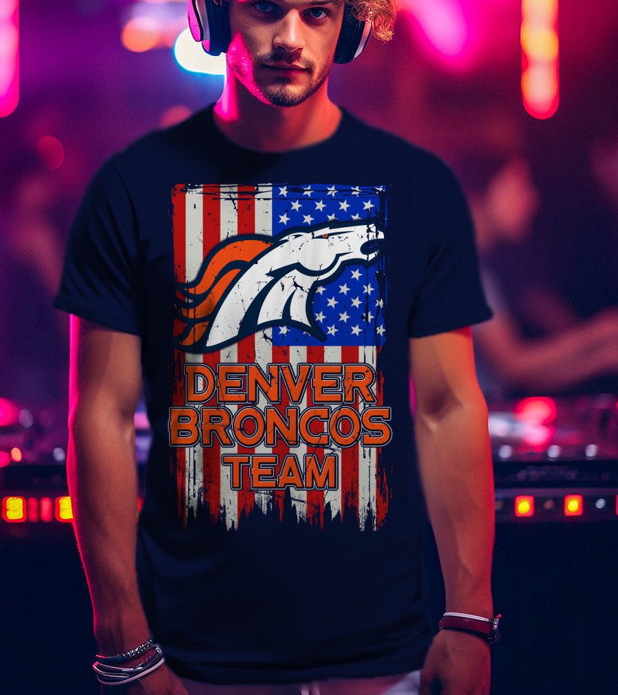 Denver Broncos Team American Flag T-Shirt